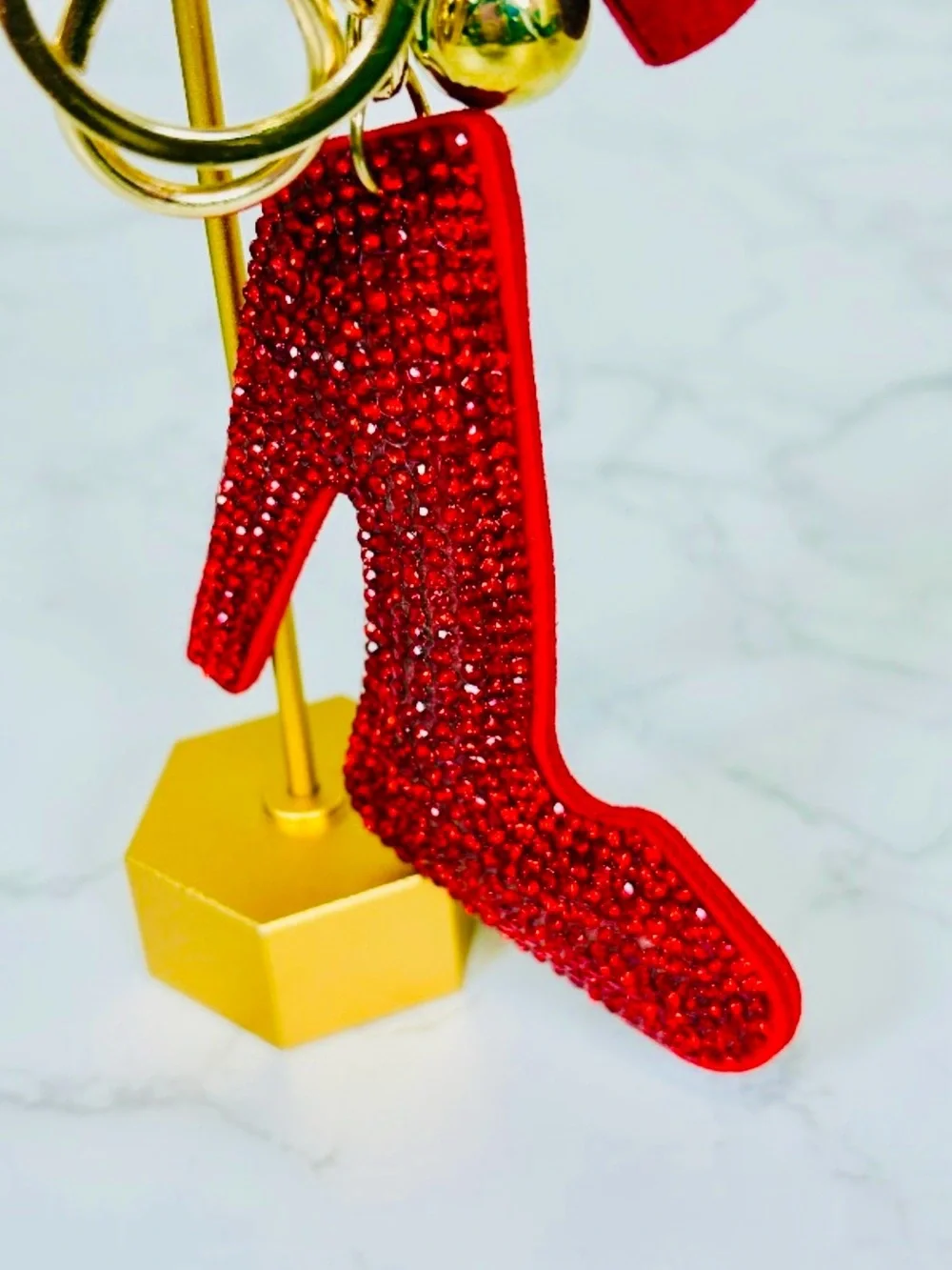 A-1DC-39: BAG CHARM/KEYCHAIN: Red w/Golden Accents, Gems w/Ball & Tassel, NIP